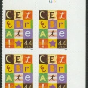4407 "CELEBRATE" S/A PLATE BLOCK (4) MNH, NICELY CENTERED