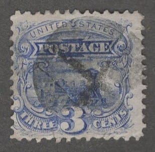 Scott# 114 "LOCOMOTIVE PICTORIAL" G GRILL USED, CIRCULAR FANCY CORK CANCEL