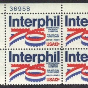 Scott# 1632 "INTERPHIL" PLATE BLOCK (4) MNH, NICELY CENTERED