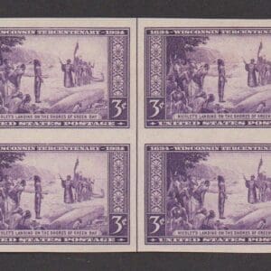 Scott# 755 "NICOLET'S LANDING" MNH IMPER BLOCK (4) NGAI W/VERTICAL LINE