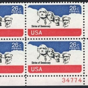 Scott# C88 "MOUNT RUSHMORE" PLATE BLOCK (4) MNH, NICELY CENTERED