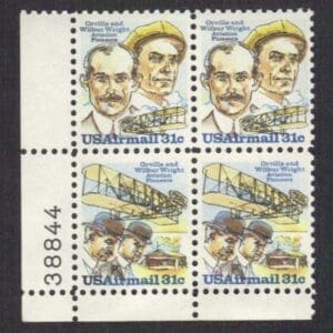 Scott# C91-92 "WRIGHT BROTHERS" MNH SE-TENANT PLATE BLOCK (4)