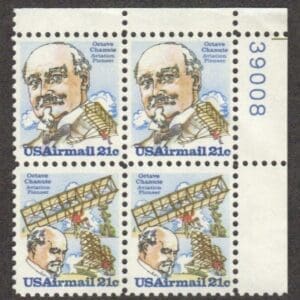 Scott# C93-94 "OCTAVE CHANUTE" MNH SE-TENANT PLATE BLOCK (4)