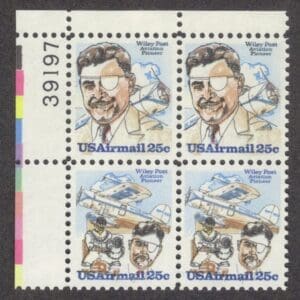 Scott# C95-96 "WILEY POST" MNH SE-TENANT PLATE BLOCK (4)