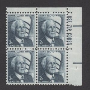 Scott# 1280 "FRANK LLOYD WRIGHT - ARCHITECT" ZIP BLOCK (4) MNH