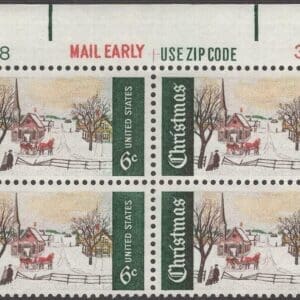 Scott# 1384 CHRISTMAS-WINTER IN NORWAY MAINE ZIP BLOCK (4) MNH