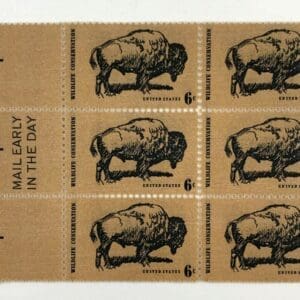 Scott# 1392 "BUFFALO-WILDLIFE CONSERVATION" MAIL EARLY BLOCK (6) MNH