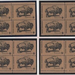 Scott# 1392 "BUFFALO-WILDLIFE CONSERVATION" PLATE BLOCK MATCHED SET P# 31960