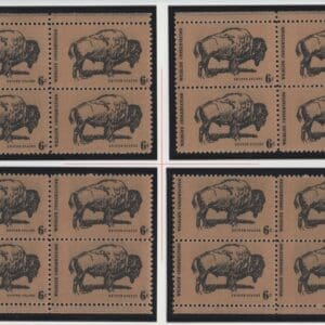 Scott# 1392 "BUFFALO-WILDLIFE CONSERVATION" PLATE BLOCK MATCHED SET P# 31977