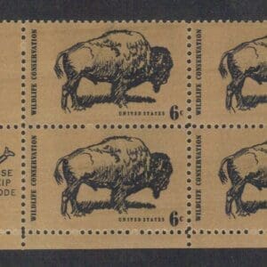 Scott# 1392 "BUFFALO-WILDLIFE CONSERVATION" ZIP BLOCK (4) MNH