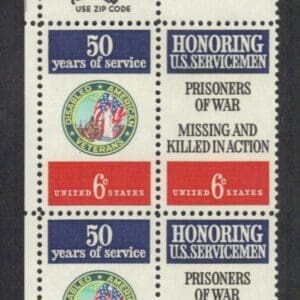 Scott# 1421-22 "DAV-POW SERVICEMEN" MNH ZIP BLOCK (4)