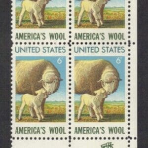 Scott# 1423 "AMERICAN WOOL" ZIP BLOCK (4) MNH, NICELY CENTERED