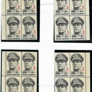 Scott# 1424 "DOUGLAS MacARTHUR" MNH MATCHED PLATE BLOCK (4) SET P# 32307