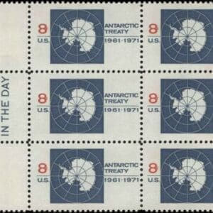 Scott# 1431 "MAP OF ANTARCTICA" MAIL EARLY BLOCK (6) MNH, NICELY CENTERED
