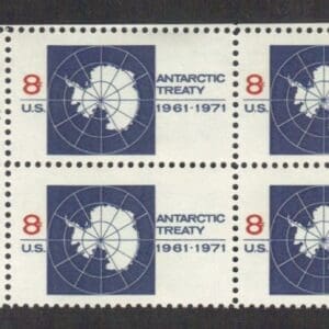 Scott# 1431 "MAP OF ANTARCTICA" ZIP BLOCK (4) MNH, NICELY CENTERED