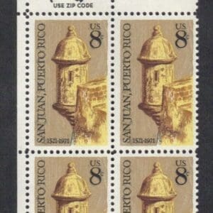Scott# 1437 "SAN JUAN-150 YEARS" MNH ZIP BLOCK (4) NICELY CENTERED