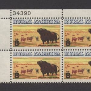 Scott# 1504 "RURAL AMERICA - ANGUS CATTLE" PLATE BLOCK (4) MNH