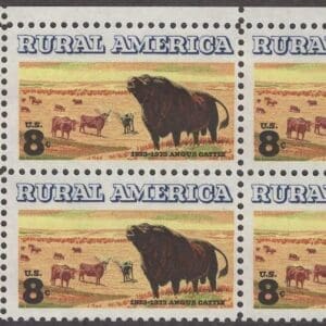 Scott# 1504 "RURAL AMERICA - ANGUS CATTLE" ZIP BLOCK (4) MNH