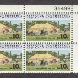Scott# 1505 "RURAL AMERICA - CHAUTAUQUA TENT" PLATE BLOCK (4) MNH