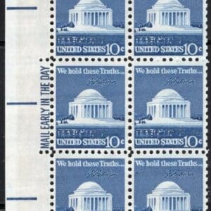Scott# 1510 "JEFFERSON MEMORIAL" MAIL EARLY BLOCK (6) MNH