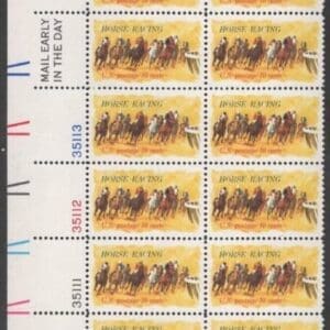Scott# 1528 "HORSE RACING - KENTUCKY DERBY" MARGIN PLATE STRIP (20) MNH