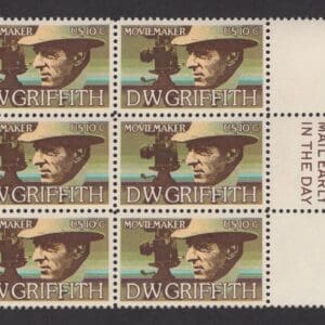 Scott# 1555 "D. W. GRIFFITH - PRODUCER" MNH MAIL EARLY BLOCK (6)