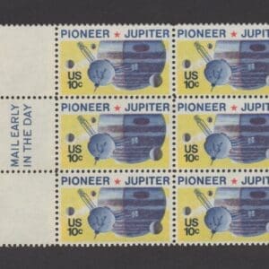 Scott# 1556 "PIONEER 10 PASSING JUPITER" MAIL EARLY BLOCK (6) MNH