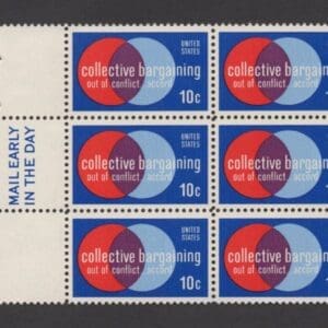 Scott# 1558 "COLLECTIVE BARGAINING" MAIL EARLY BLOCK (6) MNH
