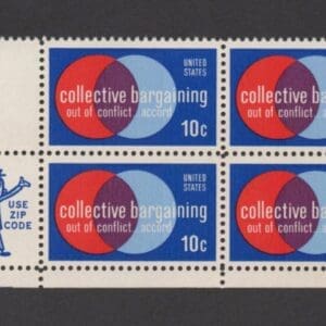 Scott# 1558 "COLLECTIVE BARGAINING" ZIP BLOCK (4) MNH