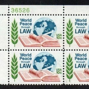 Scott# 1576 "WORLD PEACE THROUGH LAW" ZIP BLOCK (4) MNH