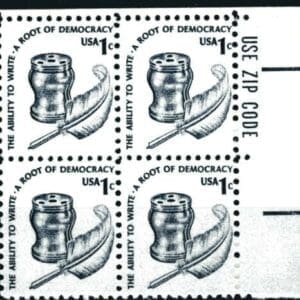 Scott# 1581 "INKWELL" MNH ZIP BLOCK (4) NICELY CENTERED
