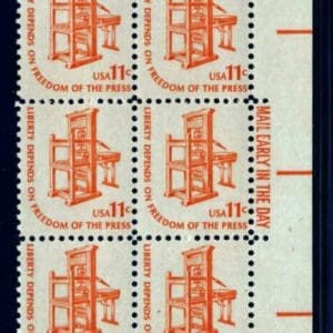 Scott# 1593 "PRINTING PRESS-AMERICANA SERIES" MAIL EARLY BLOCK (6) MNH