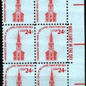 Scott# 1603 "OLD NORTH CHURCH" MAIL EARLY BLOCK (6) MNH