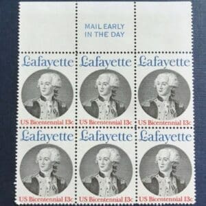 Scott# 1716 "AMERICAN BICENTENNIAL - LAFAYETTE" MAIL EARLY BLOCK (6) MNH