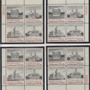 Scott# 1779-82 AMERICAN ARCHITECTURE MATCHED PLATE BLOCK (4) SET P# 39055
