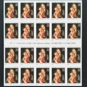Scott# 3536a MADONNA & CHILD INTACT BOOKLET PANE (20)
