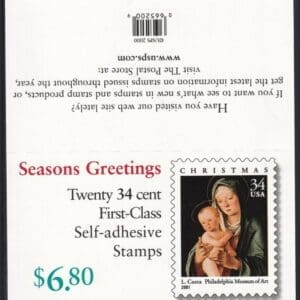 Scott# 3536a MADONNA & CHILD INTACT BOOKLET PANE (20) - Image 2