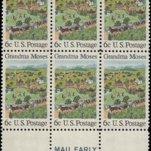 Scott# 1370 "GRANDMA MOSES" MNH MAIL EARLY BLOCK (6) NICELY CENTERED