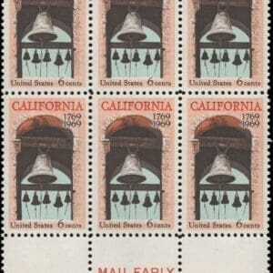 Scott# 1373 "CALIFORNIA STATEHOOD" MNH MAIL EARLY BLOCK (6) NICELY CENTERED