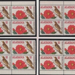 Scott# 1375 "ALABAMA STATEHOOD" MNH MATCHED PLATE BLOCK (4) SET, P#31300
