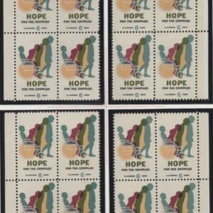 Scott# 1385 "EASTER SEALS" MNH MATCHED PLATE BLOCK (4) SET, P#31461
