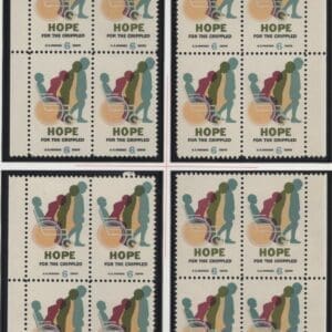 Scott# 1385 "EASTER SEALS" MNH MATCHED PLATE BLOCK (4) SET, P#31464