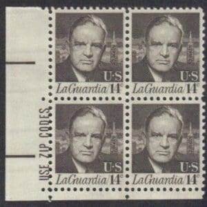 Scott# 1397 "FIORELLO H. LaGUARDIA-NY MAYOR" ZIP BLOCK (4) MNH