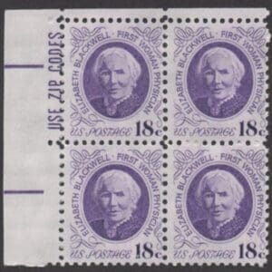 Scott# 1399 "DR ELIZABETH BLACKWELL-1ST WOMAN DR." MNH ZIP BLOCK (4)