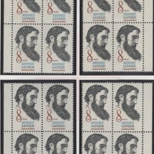 Scott# 1446 SIDNEY LANIER MNH MATCHED PLATE BLOCK (4) SET P# 33360