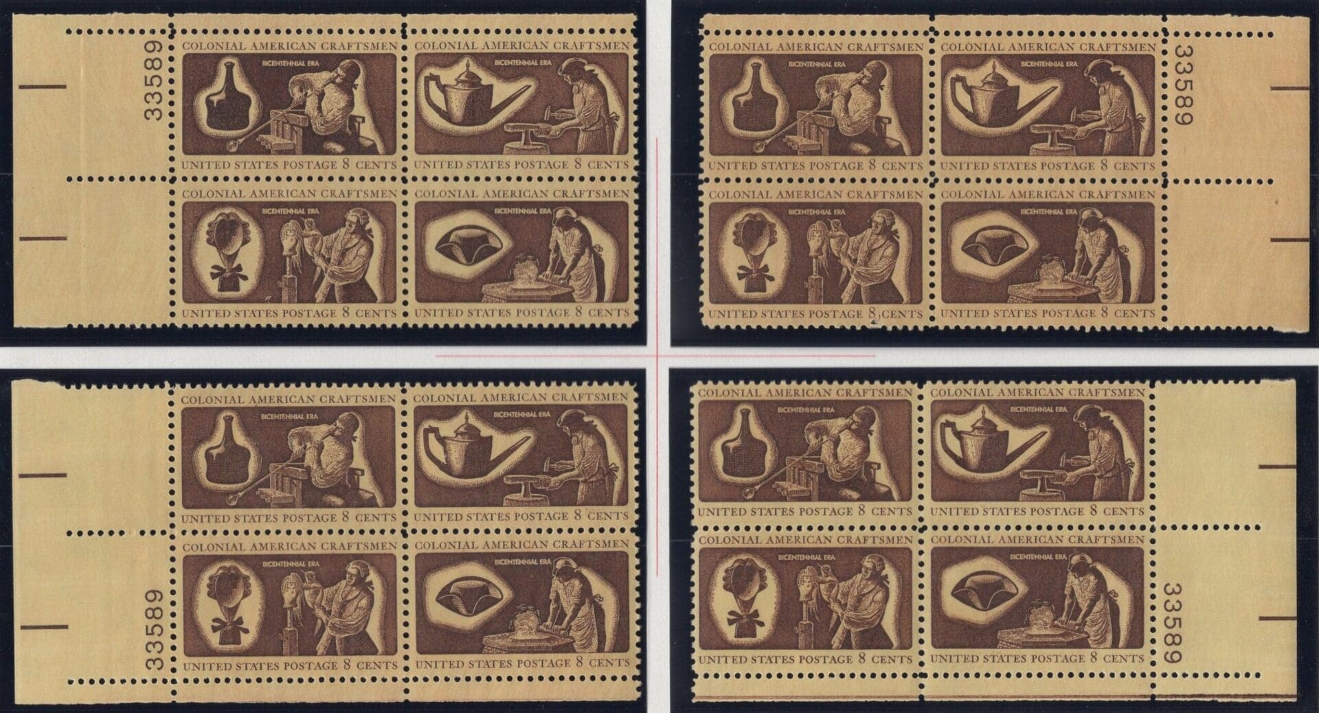 Scott# 1456-59 "BICENTENNIAL" MNH MATCHED PLATE BLOCKS (4) SET P# 33589