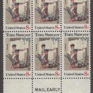 Scott# 1470 "TOM SAWYER" MAIL EARLY BLOCK (6) MNH, NICELY CENTERED