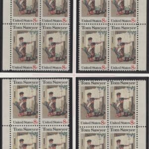 Scott# 1470 "TOM SAWYER" MATCHED PLATE BLOCK SET (4) MNH P# 33819