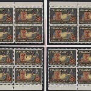 Scott# 1473 "PHARMACY" MATCHED PLATE BLOCK (4) SET, MNH P# 33813