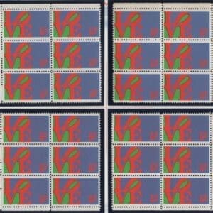 Scott# 1475 "LOVE" MNH MATCHED PLATE BLOCK (6) SET, P# 33934-33937